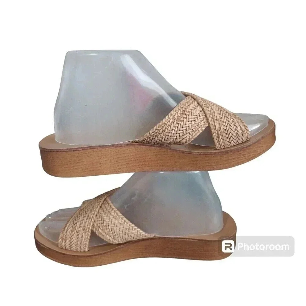 A. Giannetti‎ Beige Sandal Slip On Weaved Straps Women's Size 8 Made In Italy - Picture 3 of 6